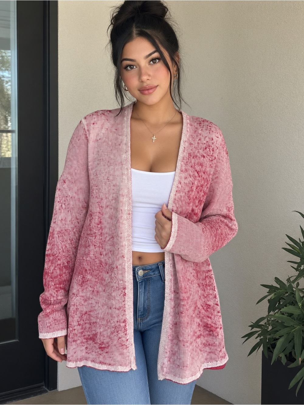 NIC+ZOE Pink Ombre Open-Front Cardigan